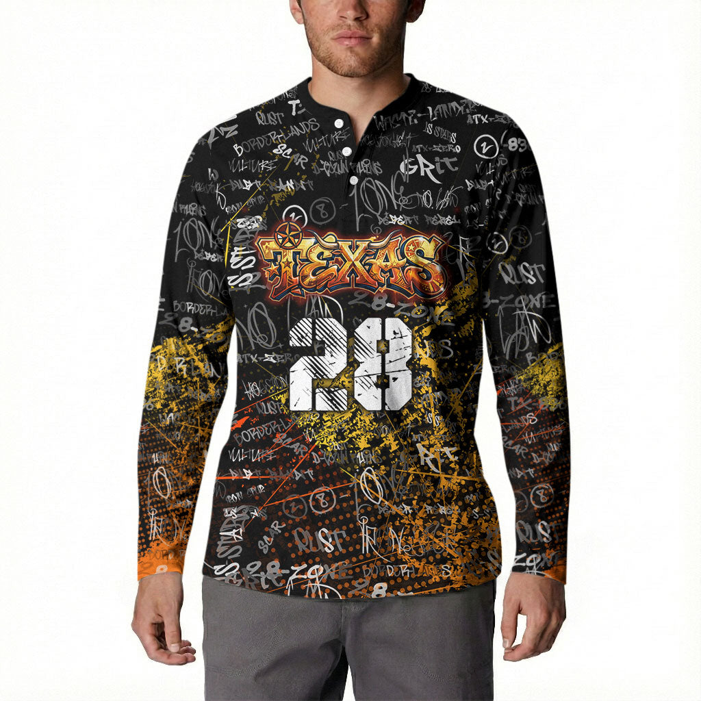 Personalized Texas State Pride Button Sweatshirt Urban Graffiti Style - Longhorn Skull - Oil Derrick Graphic