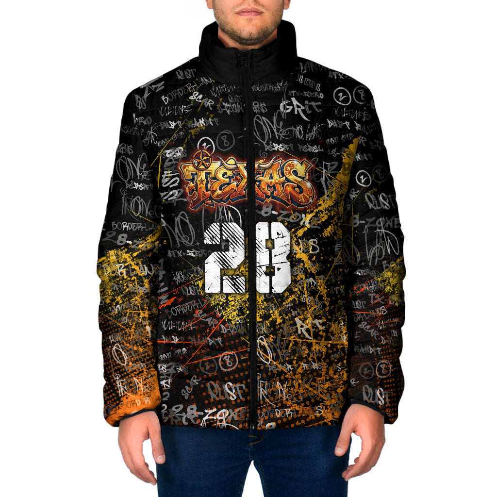 Personalized Texas State Pride Padded Jacket Urban Graffiti Style - Longhorn Skull - Oil Derrick Graphic