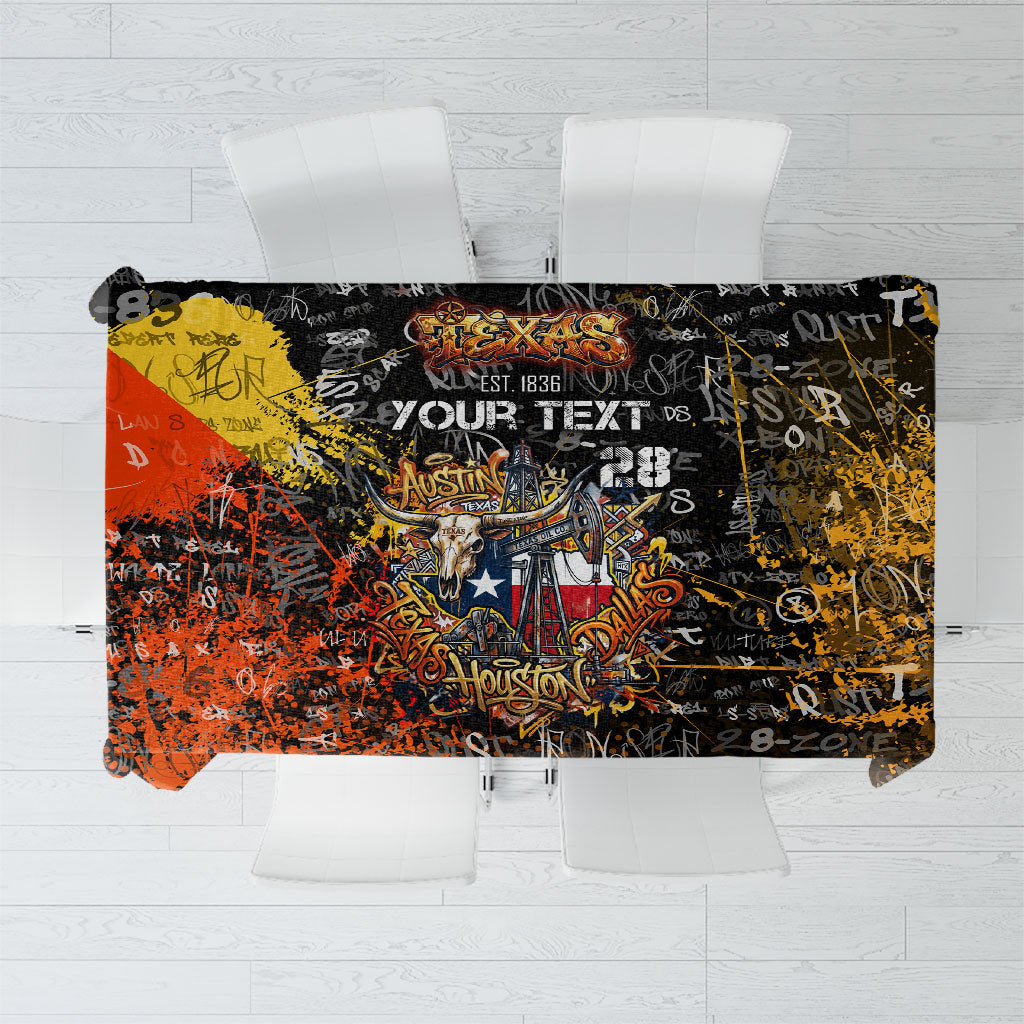 Personalized Texas State Pride Tablecloth Urban Graffiti Style - Longhorn Skull - Oil Derrick Graphic