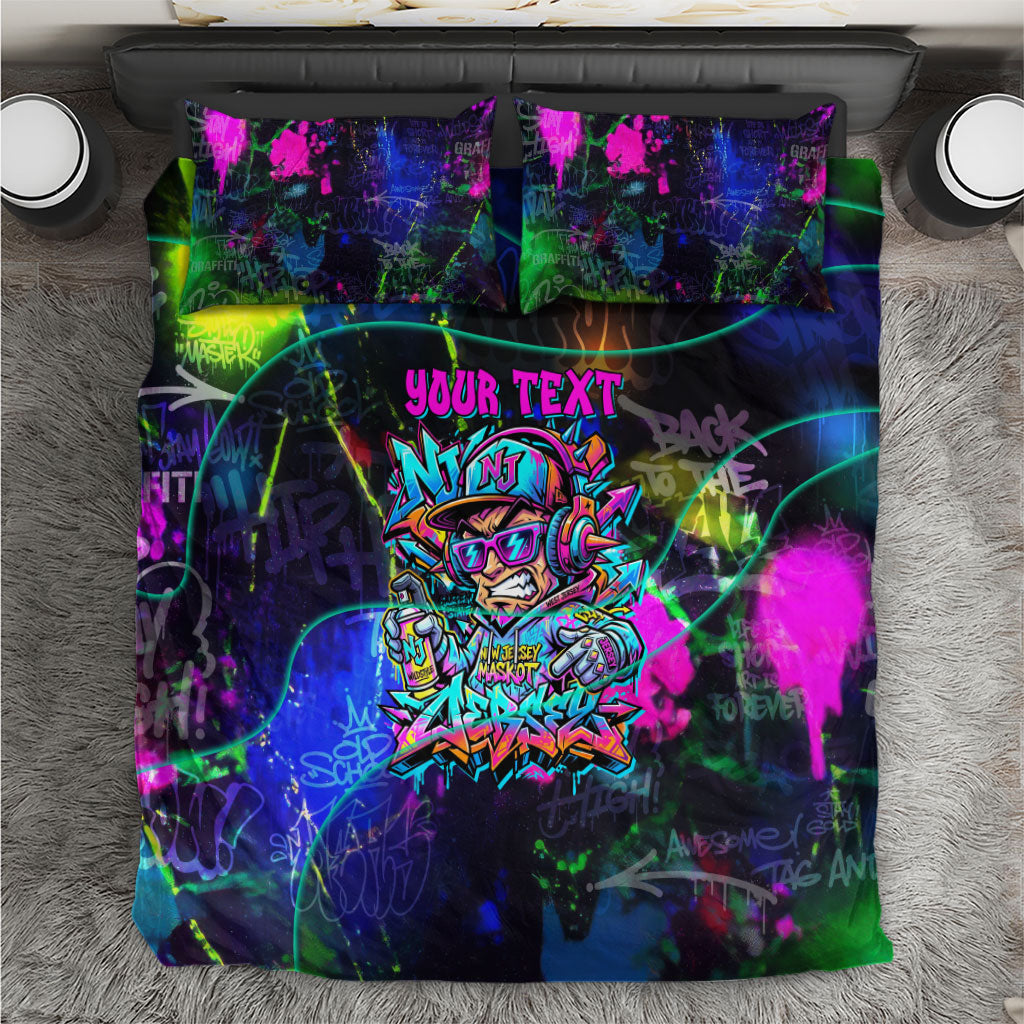Personalized New Jersey Graffiti Mascot Bedding Set Urban Street Art - Vibrant Neon Spray Paint Aesthetic