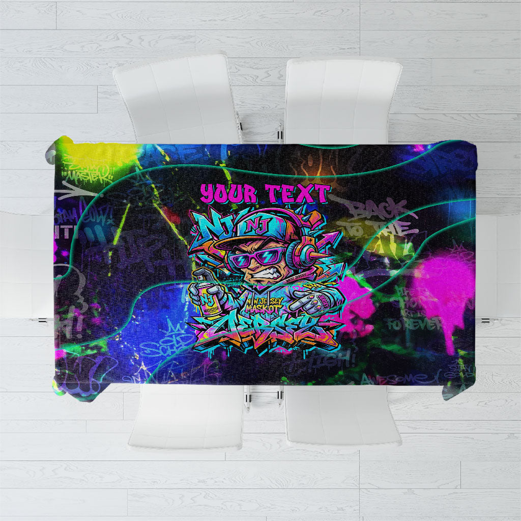 Personalized New Jersey Graffiti Mascot Tablecloth Urban Street Art - Vibrant Neon Spray Paint Aesthetic