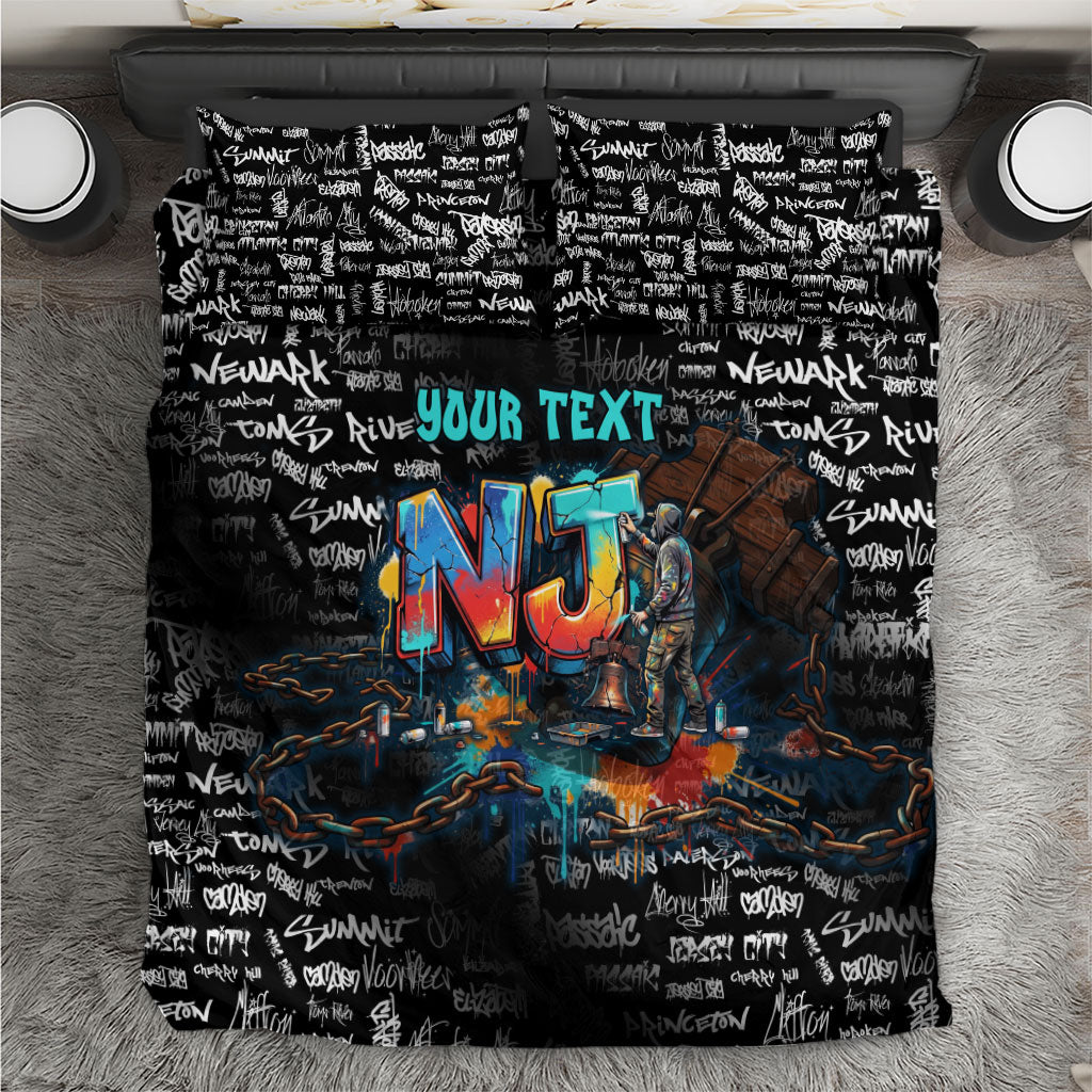 Personalized New Jersey Liberty Bell Graffiti Bedding Set Urban Street Art - Hand Drawn City Tagging