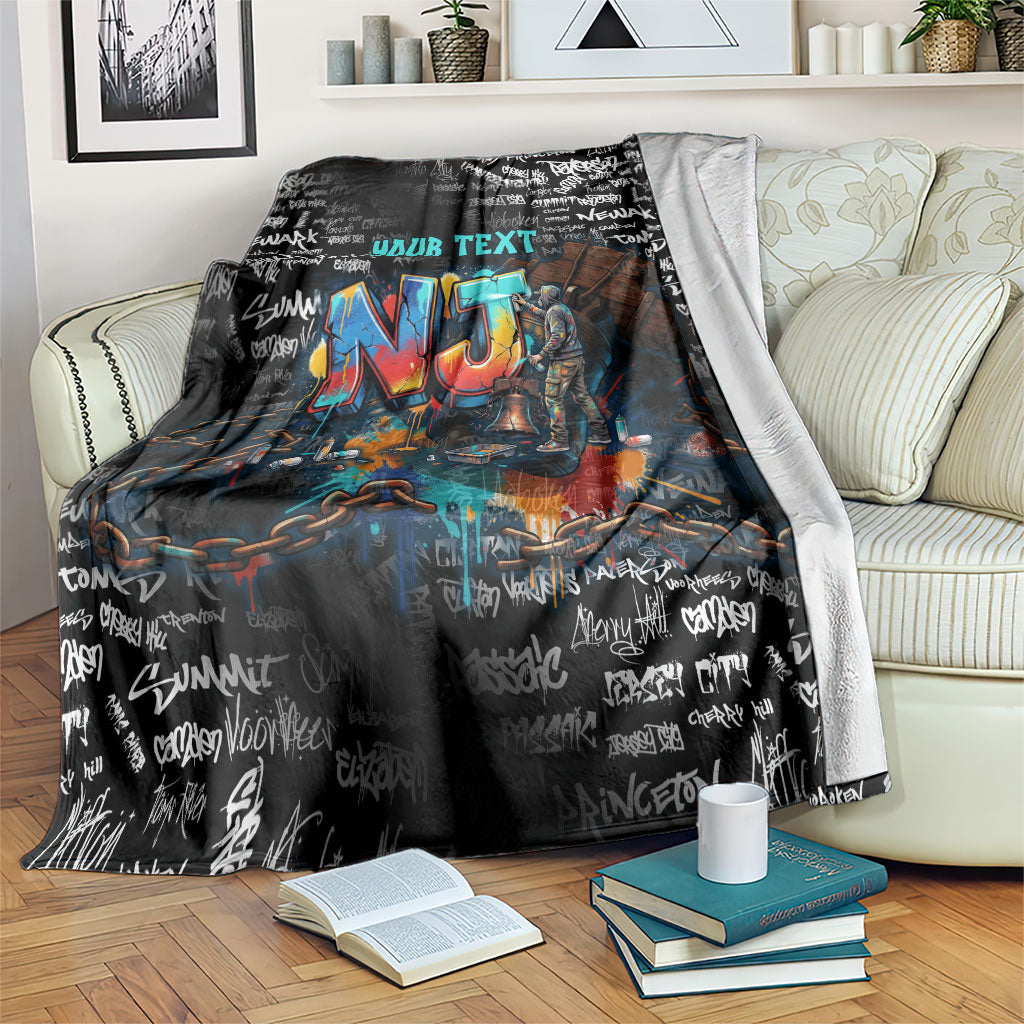 Personalized New Jersey Liberty Bell Graffiti Blanket Urban Street Art - Hand Drawn City Tagging