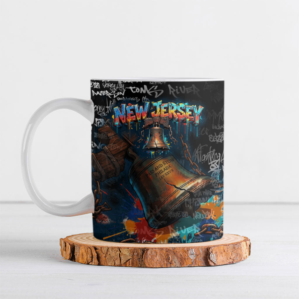 Personalized New Jersey Liberty Bell Graffiti Ceramic Mug Urban Street Art - Hand Drawn City Tagging