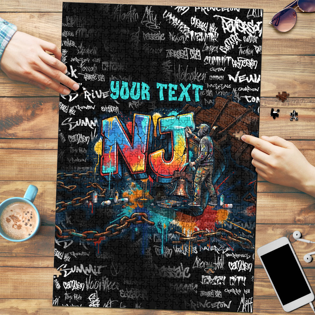 Personalized New Jersey Liberty Bell Graffiti Puzzle Urban Street Art - Hand Drawn City Tagging