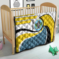 Saint Lucia Modern Tribal Crest Design Quilt with Flag Colors and Bold Text Layout - Wonder Print Shop