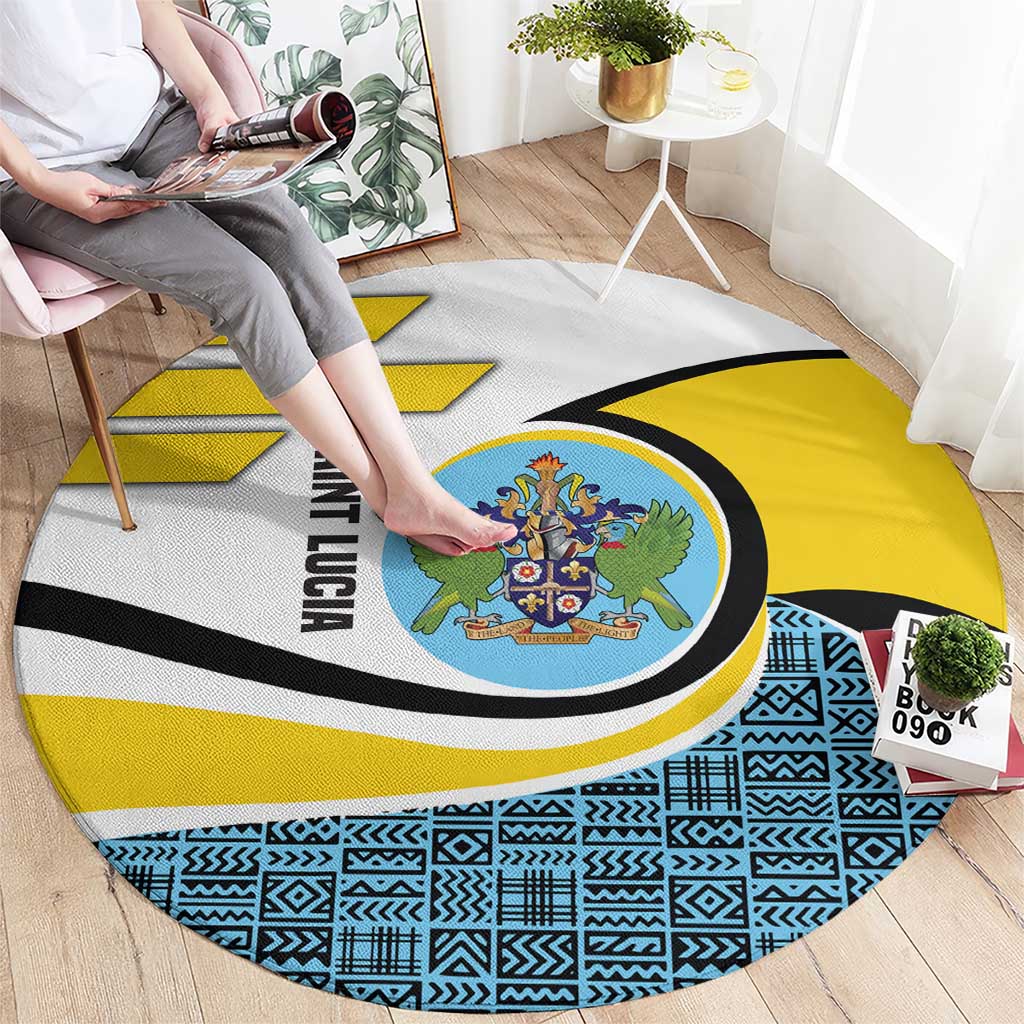Saint Lucia Modern Tribal Crest Design Round Carpet with Flag Colors and Bold Text Layout - Wonder Print Shop
