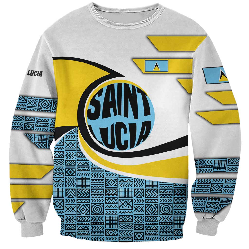 Saint Lucia Modern Tribal Crest Design Sweatshirt with Flag Colors and Bold Text Layout - Wonder Print Shop