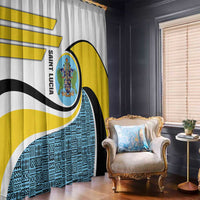 Saint Lucia Modern Tribal Crest Design Window Curtain with Flag Colors and Bold Text Layout - Wonder Print Shop