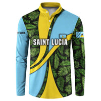 Multicolor button henley sweatshirt with yellow-green palm leaves and wave flag design