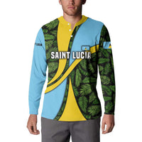 Men's multicolor button henley sweatshirt with palm leaves, wave flag print, and logo