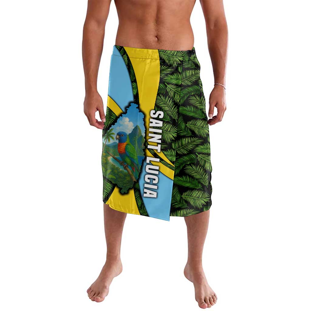 Saint Lucia Parrot Lavalava with Tropical Palm Leaf and Flag Color Wave Design - Wonder Print Shop