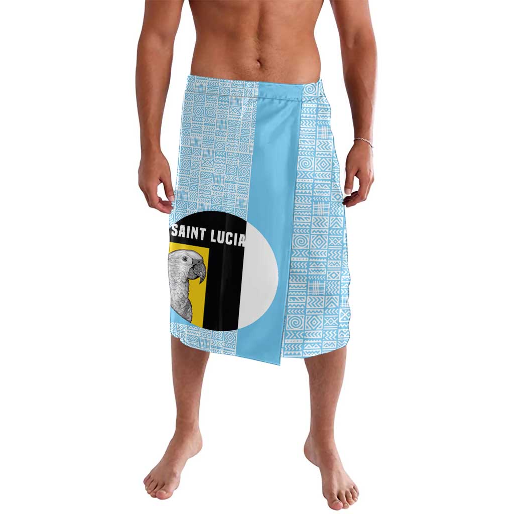Saint Lucia Graphic Parrot Lavalava with Tribal Pattern and Minimalist Blue Black Design - Wonder Print Shop