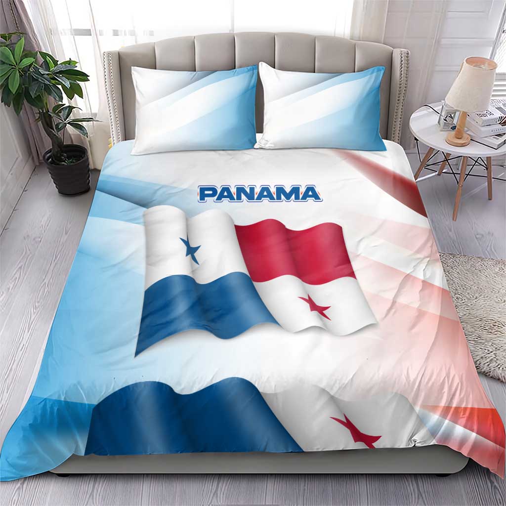Panama Waving Flag Design Bedding Set with Red Blue Stars and National Color Pattern - Wonder Print Shop