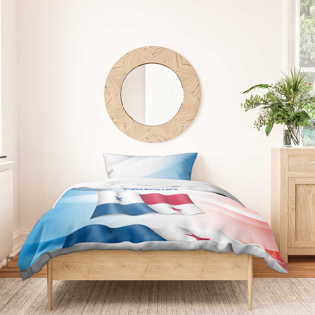 Panama Waving Flag Design Bedding Set with Red Blue Stars and National Color Pattern - Wonder Print Shop