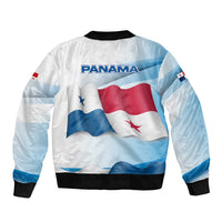 Panama Waving Flag Design Bomber Jacket with Red Blue Stars and National Color Pattern - Wonder Print Shop