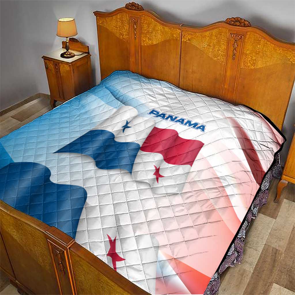 Panama Waving Flag Design Quilt with Red Blue Stars and National Color Pattern - Wonder Print Shop