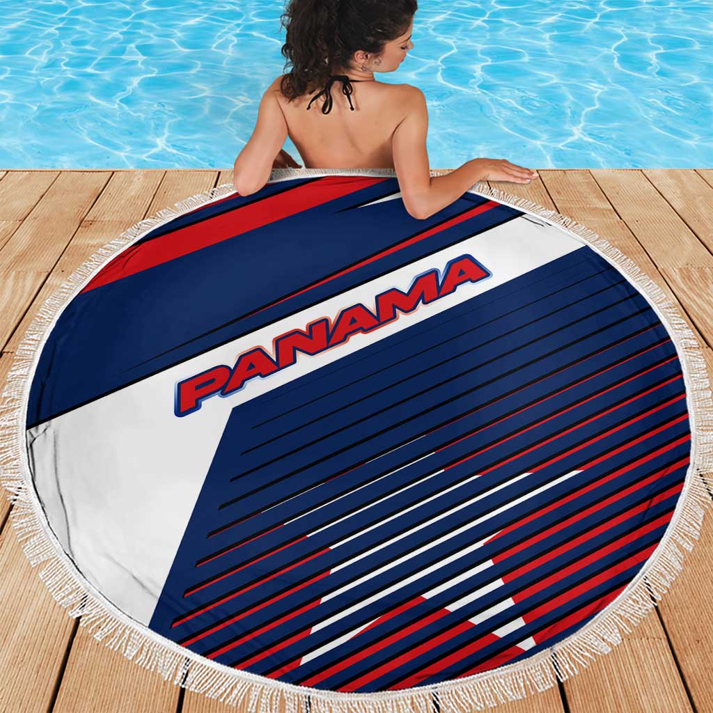 Panama Diagonal Stripe Design Beach Blanket with Bold Red Blue Star and Flag Accents - Wonder Print Shop