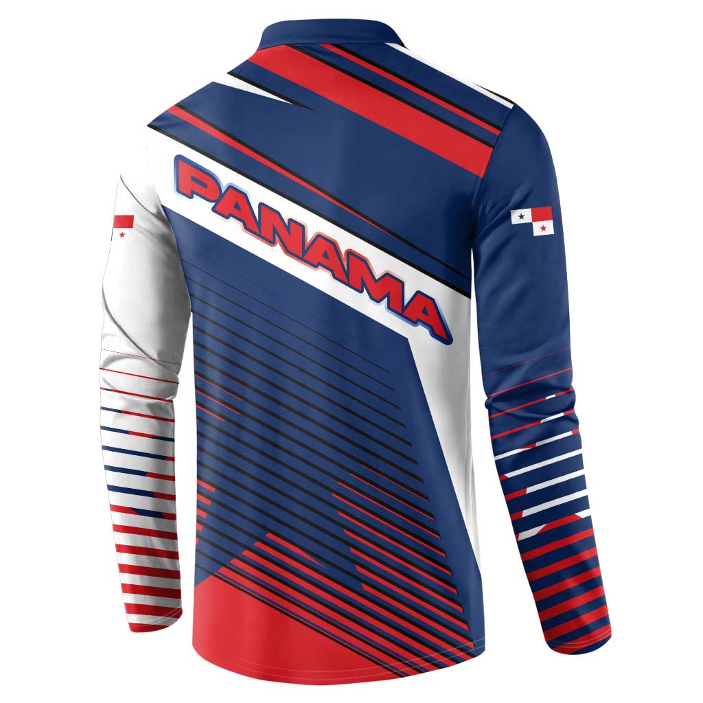 Back view: multicolor button sweatshirt with diagonal stripes, star, and flag details