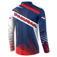 Back view: multicolor button sweatshirt with diagonal stripes, star, and flag details