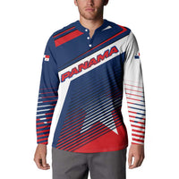 Men’s multicolor button sweatshirt with diagonal stripes, star, and flag accents