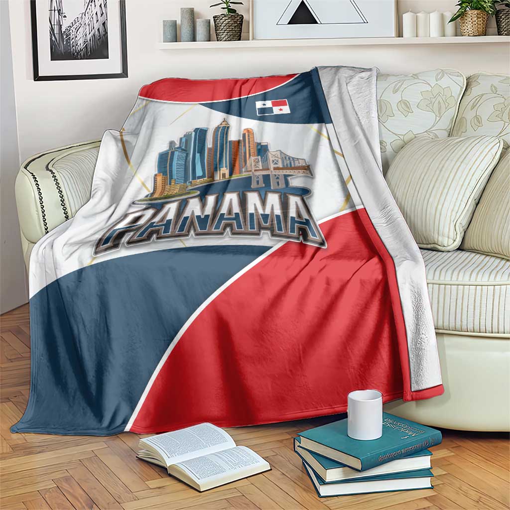 Panama City Skyline Blanket with National Coat of Arms and Red Blue Flag Theme - Wonder Print Shop