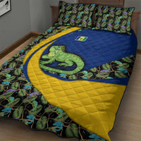 Saint Vincent and the Grenadines Iguana Quilt Bed Set with Tropical Leaf Pattern and National Flag - Wonder Print Shop