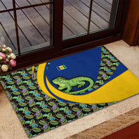 Saint Vincent and the Grenadines Iguana Rubber Doormat with Tropical Leaf Pattern and National Flag - Wonder Print Shop
