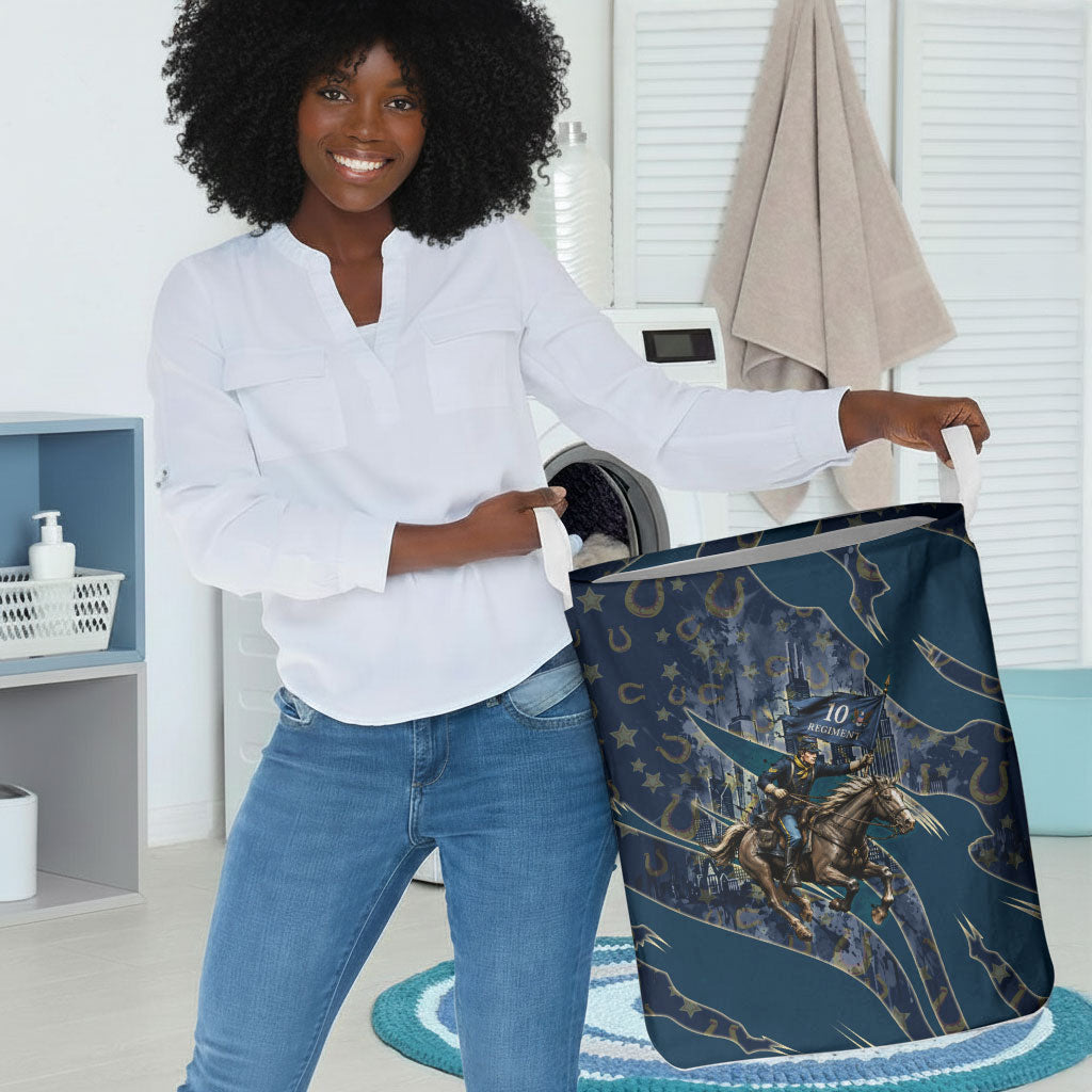 Buffalo Soldiers 10th Cavalry Regiment Ride Or Die Laundry Basket Patriotic Military Heritage Distressed City Skyline Graphic Art