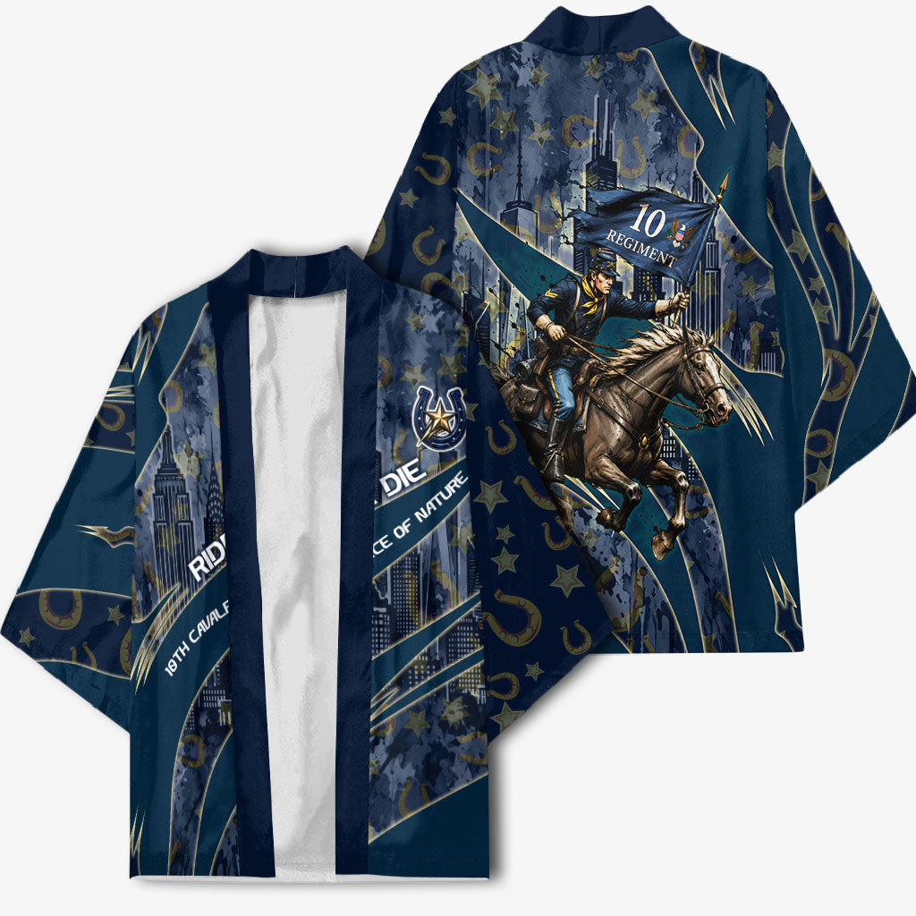 Buffalo Soldiers 10th Cavalry Regiment Ride Or Die Kimono Patriotic Military Heritage Distressed City Skyline Graphic Art