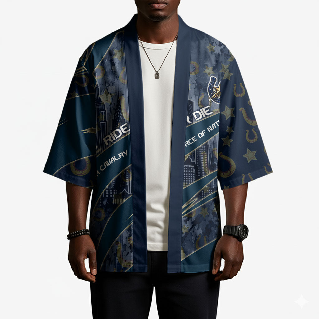 Buffalo Soldiers 10th Cavalry Regiment Ride Or Die Kimono Patriotic Military Heritage Distressed City Skyline Graphic Art