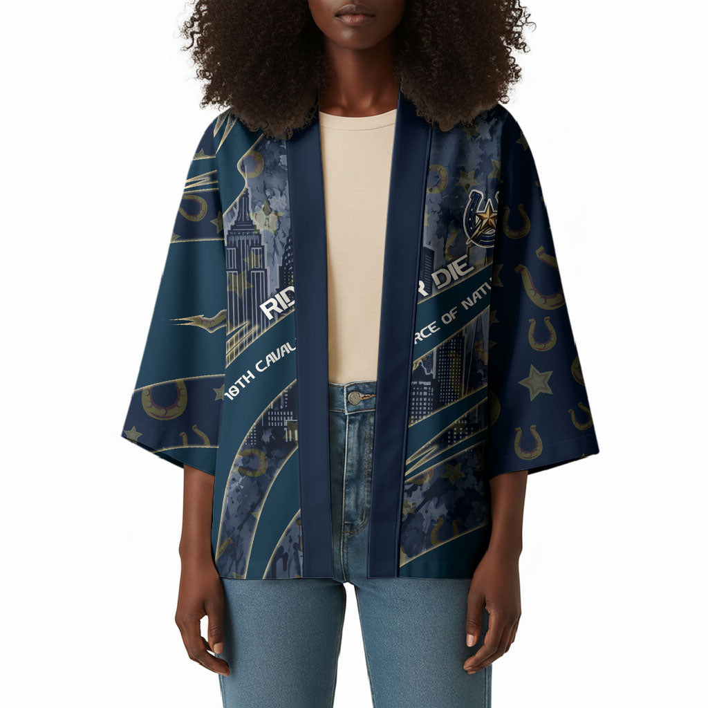 Buffalo Soldiers 10th Cavalry Regiment Ride Or Die Kimono Patriotic Military Heritage Distressed City Skyline Graphic Art