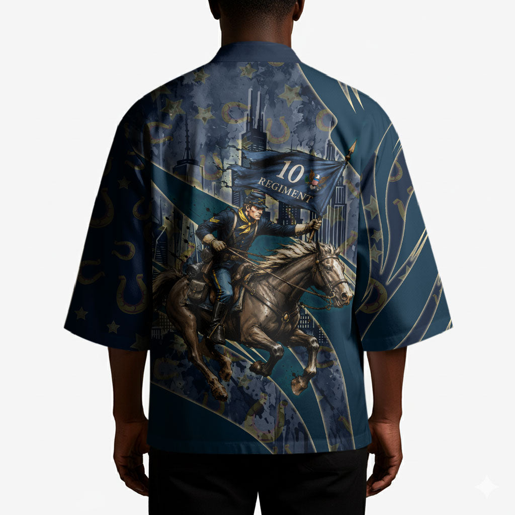 Buffalo Soldiers 10th Cavalry Regiment Ride Or Die Kimono Patriotic Military Heritage Distressed City Skyline Graphic Art