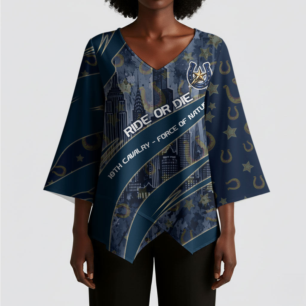 Buffalo Soldiers 10th Cavalry Regiment Ride Or Die Kimono Sleeve Blouse Patriotic Military Heritage Distressed City Skyline Graphic Art