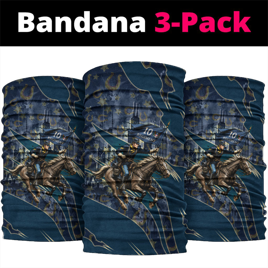 Buffalo Soldiers 10th Cavalry Regiment Ride Or Die Neck Gaiter Patriotic Military Heritage Distressed City Skyline Graphic Art