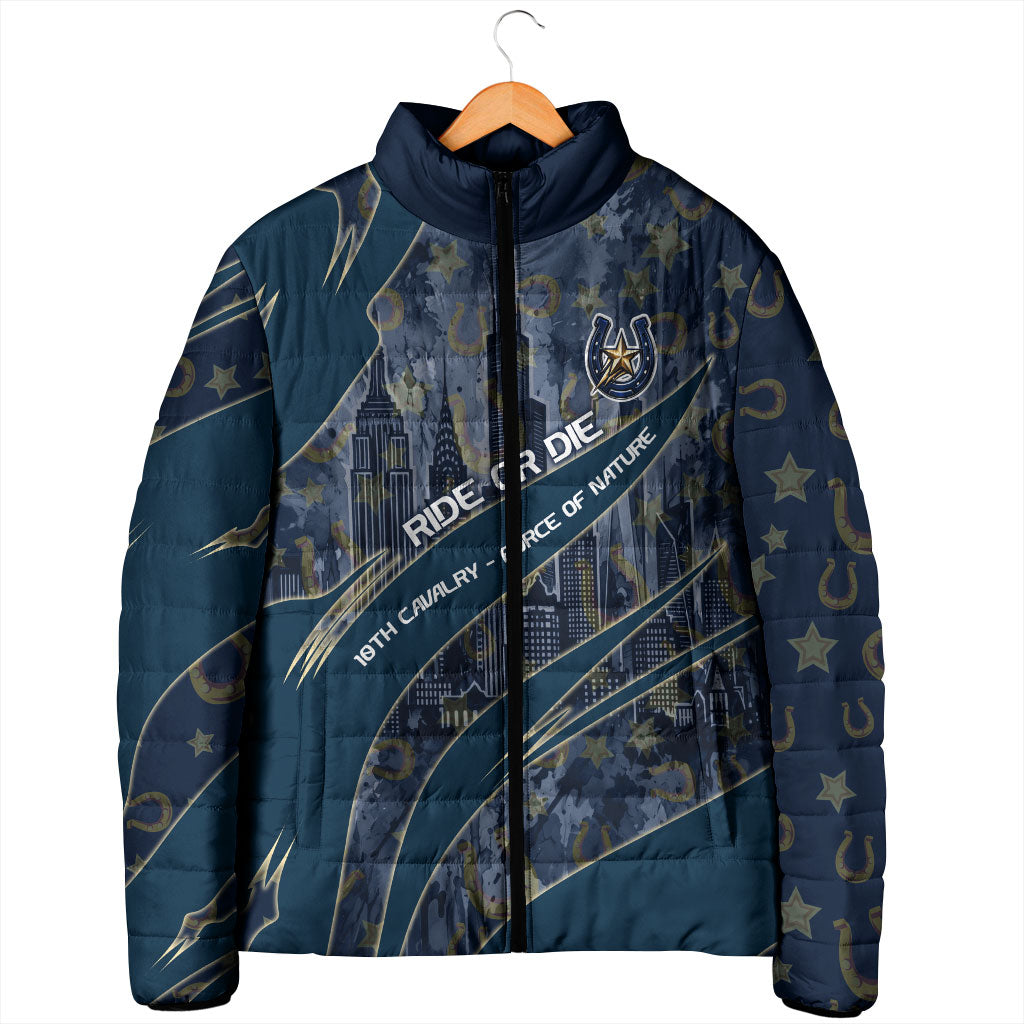 Buffalo Soldiers 10th Cavalry Regiment Ride Or Die Padded Jacket Patriotic Military Heritage Distressed City Skyline Graphic Art