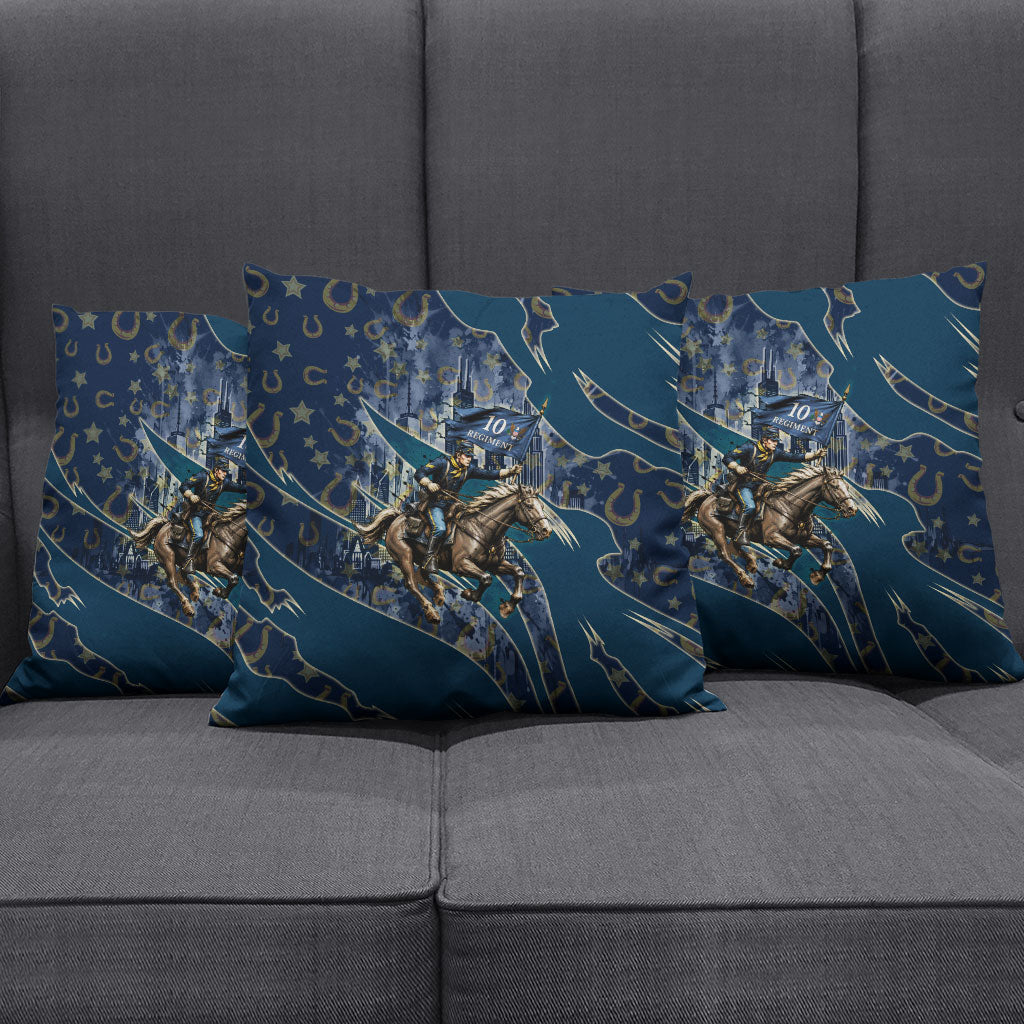 Buffalo Soldiers 10th Cavalry Regiment Ride Or Die Pillow Cover Patriotic Military Heritage Distressed City Skyline Graphic Art