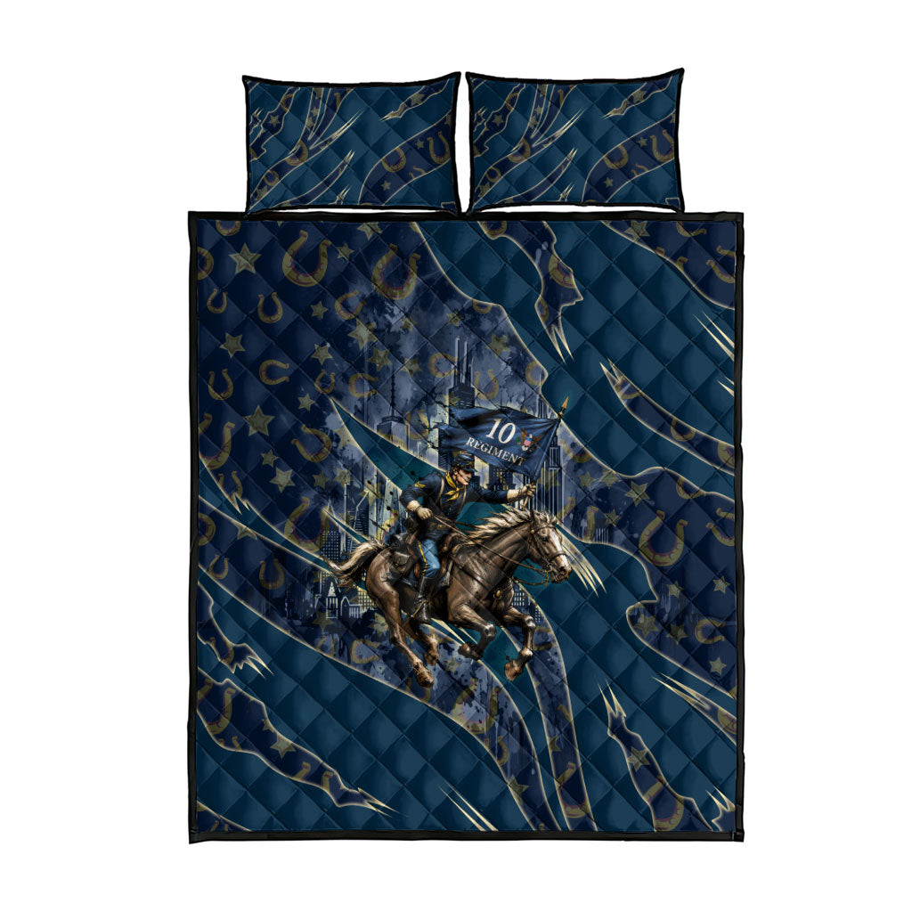 Buffalo Soldiers 10th Cavalry Regiment Ride Or Die Quilt Bed Set Patriotic Military Heritage Distressed City Skyline Graphic Art