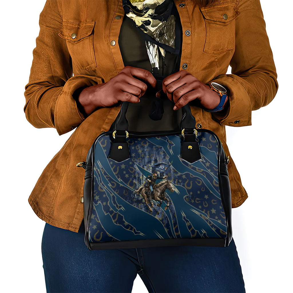 Buffalo Soldiers 10th Cavalry Regiment Ride Or Die Shoulder Handbag Patriotic Military Heritage Distressed City Skyline Graphic Art