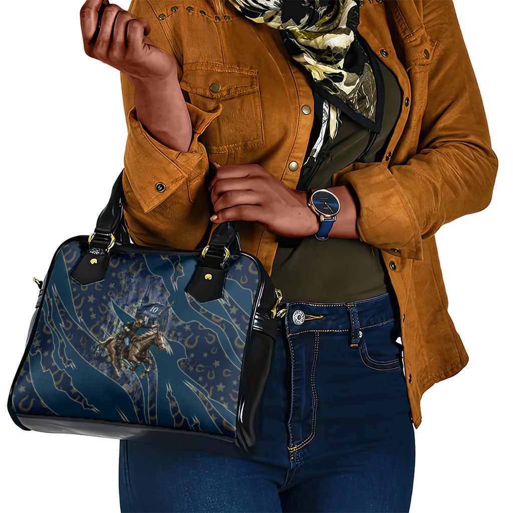Buffalo Soldiers 10th Cavalry Regiment Ride Or Die Shoulder Handbag Patriotic Military Heritage Distressed City Skyline Graphic Art