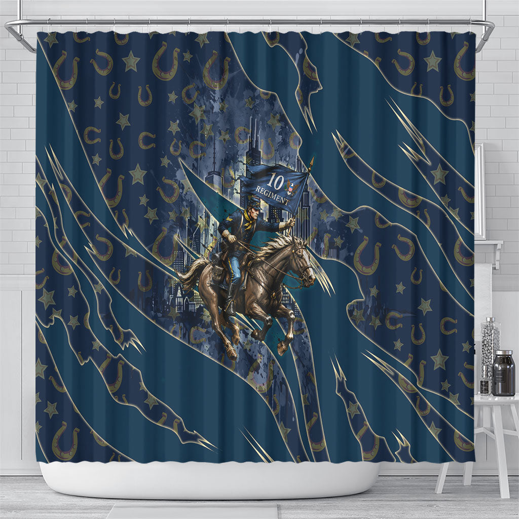 Buffalo Soldiers 10th Cavalry Regiment Ride Or Die Shower Curtain Patriotic Military Heritage Distressed City Skyline Graphic Art