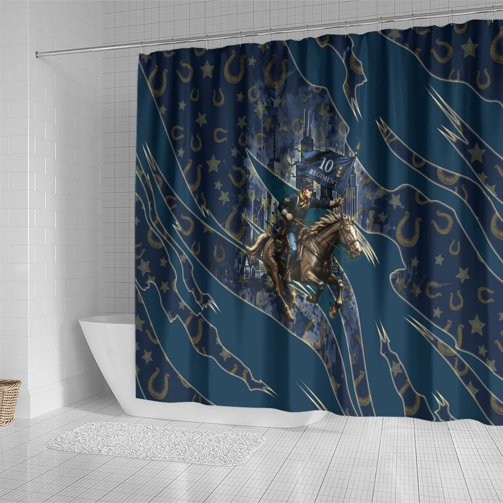 Buffalo Soldiers 10th Cavalry Regiment Ride Or Die Shower Curtain Patriotic Military Heritage Distressed City Skyline Graphic Art