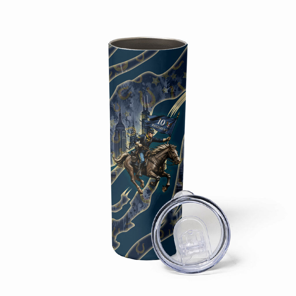 Buffalo Soldiers 10th Cavalry Regiment Ride Or Die Skinny Tumbler Patriotic Military Heritage Distressed City Skyline Graphic Art