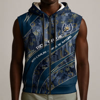 Buffalo Soldiers 10th Cavalry Regiment Ride Or Die Sleeveless Zip Hoodie Patriotic Military Heritage Distressed City Skyline Graphic Art