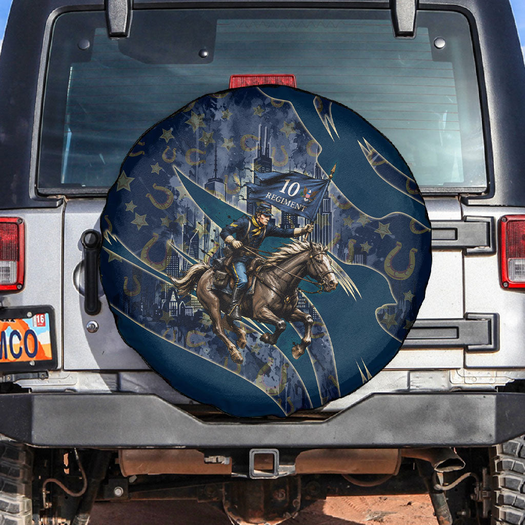 Buffalo Soldiers 10th Cavalry Regiment Ride Or Die Spare Tire Cover Patriotic Military Heritage Distressed City Skyline Graphic Art
