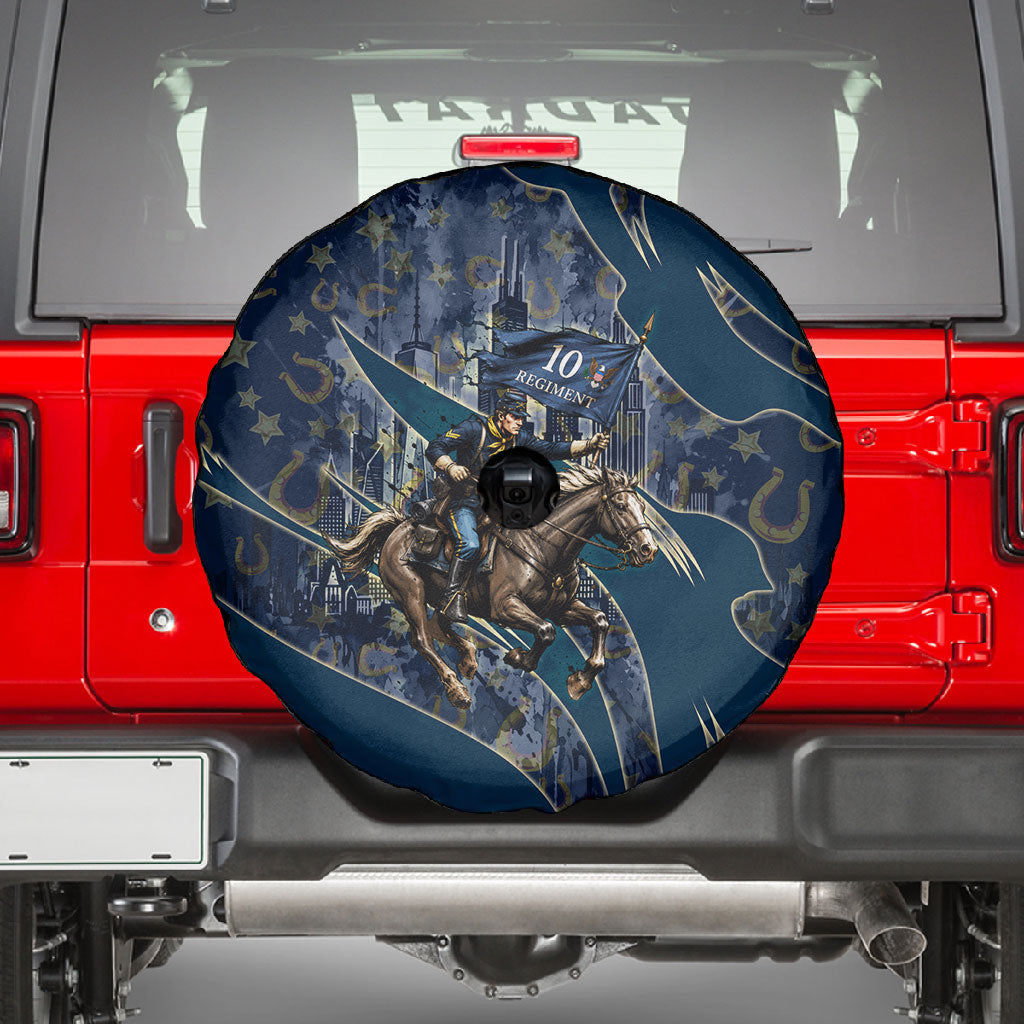 Buffalo Soldiers 10th Cavalry Regiment Ride Or Die Spare Tire Cover Patriotic Military Heritage Distressed City Skyline Graphic Art