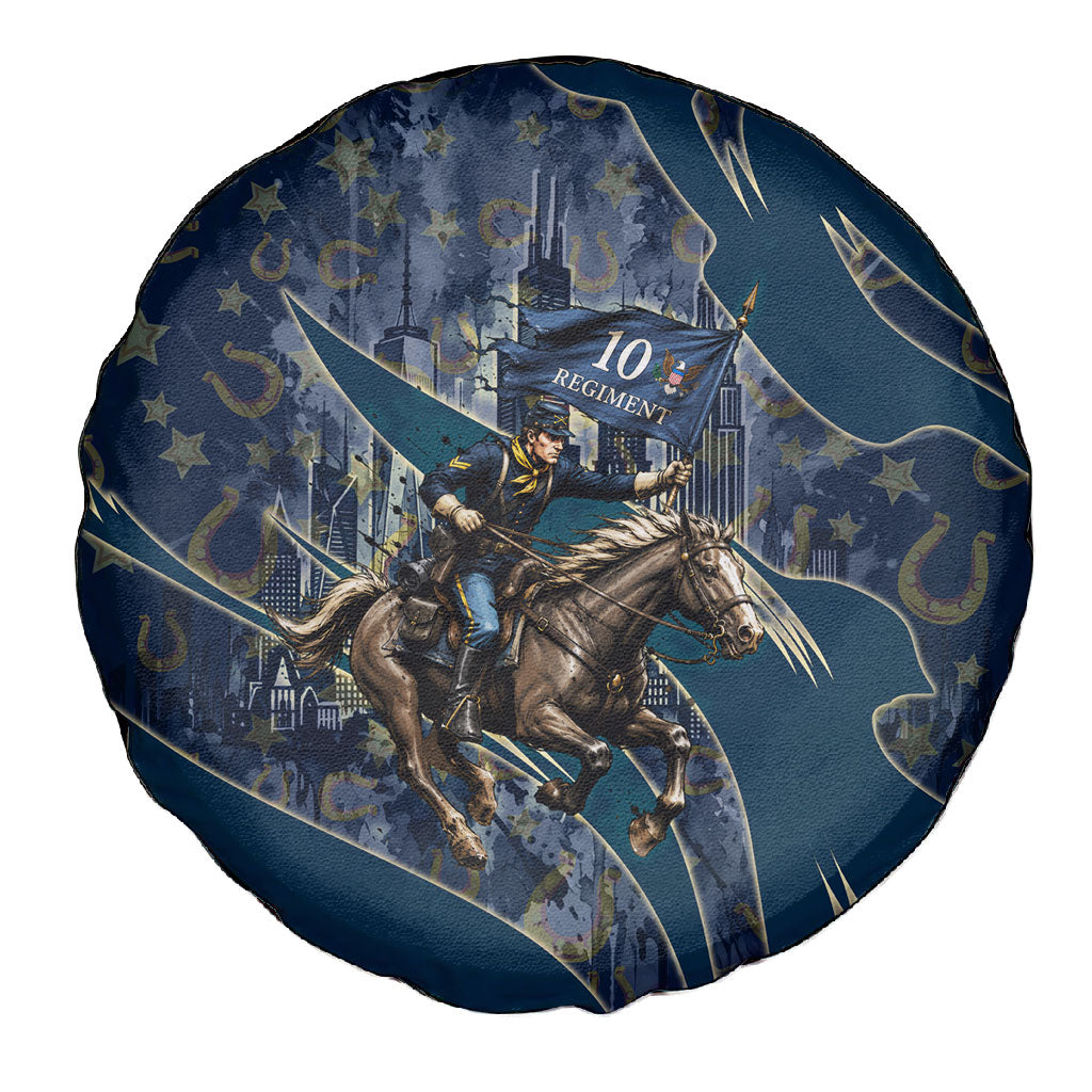 Buffalo Soldiers 10th Cavalry Regiment Ride Or Die Spare Tire Cover Patriotic Military Heritage Distressed City Skyline Graphic Art