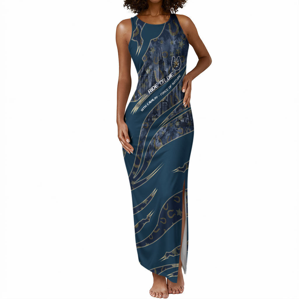 Buffalo Soldiers 10th Cavalry Regiment Ride Or Die Tank Maxi Dress Patriotic Military Heritage Distressed City Skyline Graphic Art