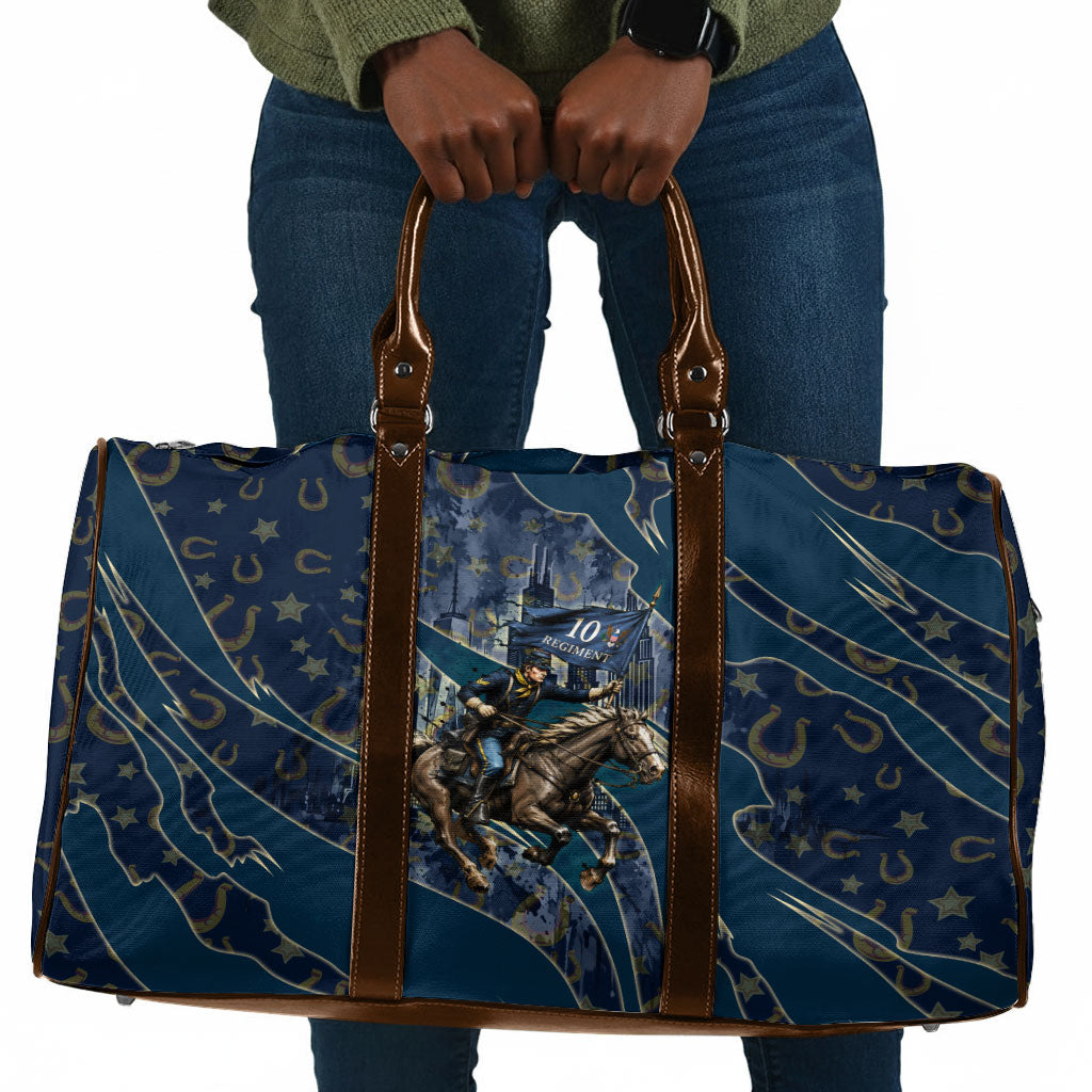 Buffalo Soldiers 10th Cavalry Regiment Ride Or Die Travel Bag Patriotic Military Heritage Distressed City Skyline Graphic Art