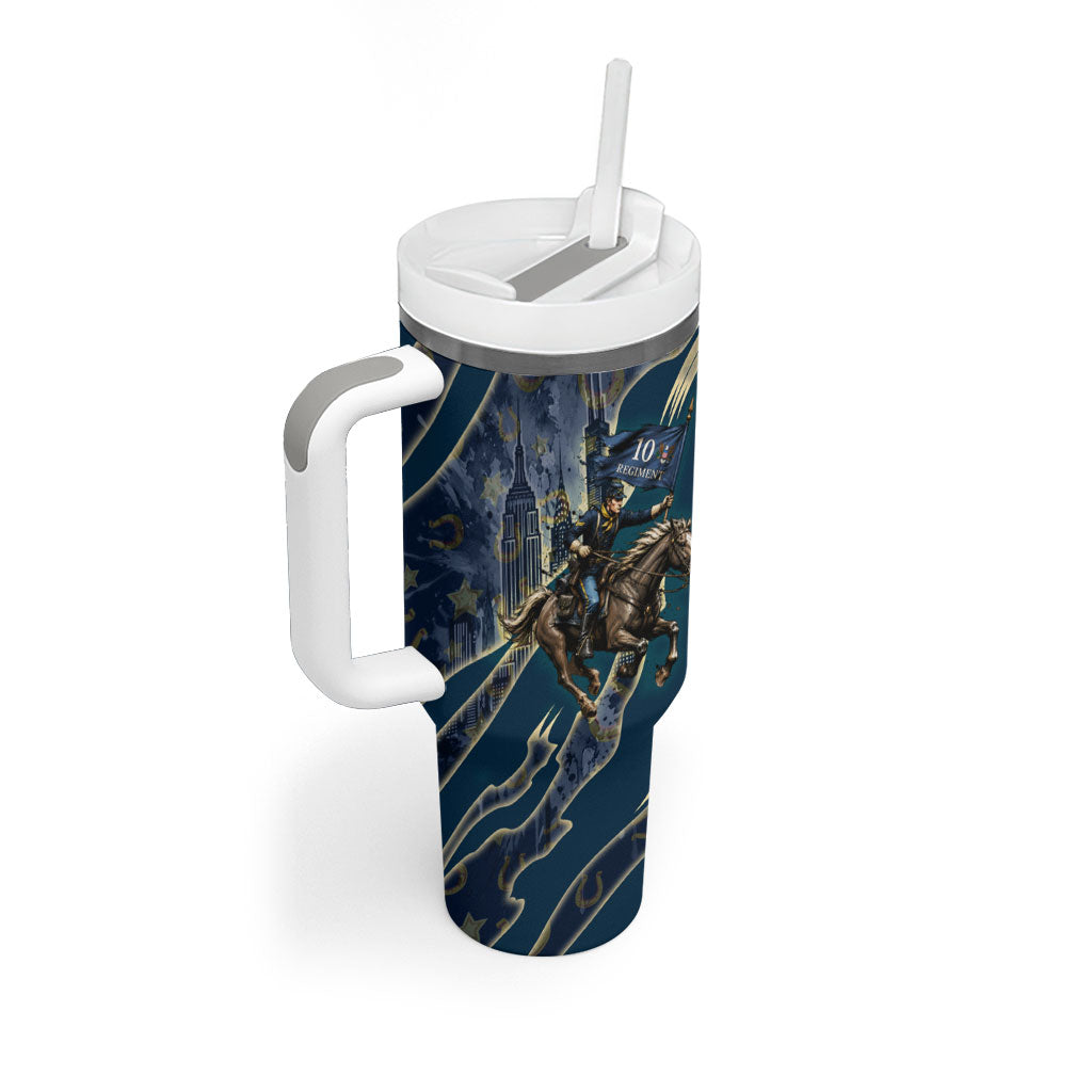 Buffalo Soldiers 10th Cavalry Regiment Ride Or Die Tumbler With Handle Patriotic Military Heritage Distressed City Skyline Graphic Art